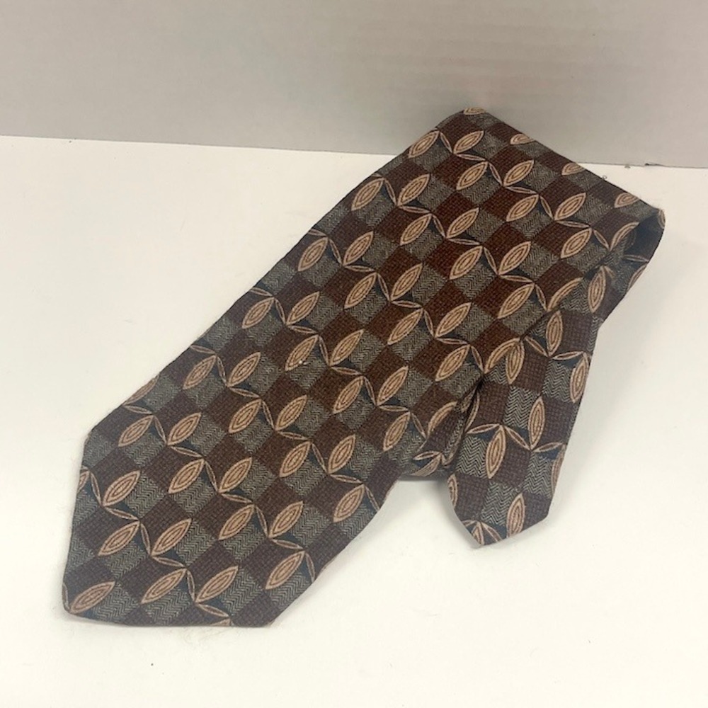 Sabatini Geometric Pattern Gray Brown Necktie Men's 100% Silk‎ Necktie Tie